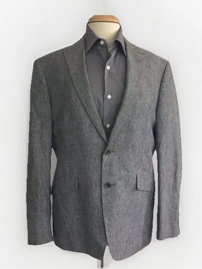 JOE Joseph Abboud Mens Blazer Sport Coat Gray Linen Cotton Peaked Lapel 40S Slim